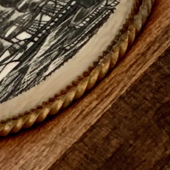 Vintage SCRIMSHAW Etched Nautical Ship Boat Belt Buckle Wood RARE Style 3" x 2" - Picture 8 of 11